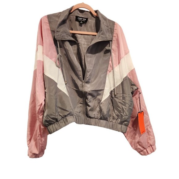 Color Block Windbreaker jacket (Grey/Pink/White) - Medium - Picture 1 of 3